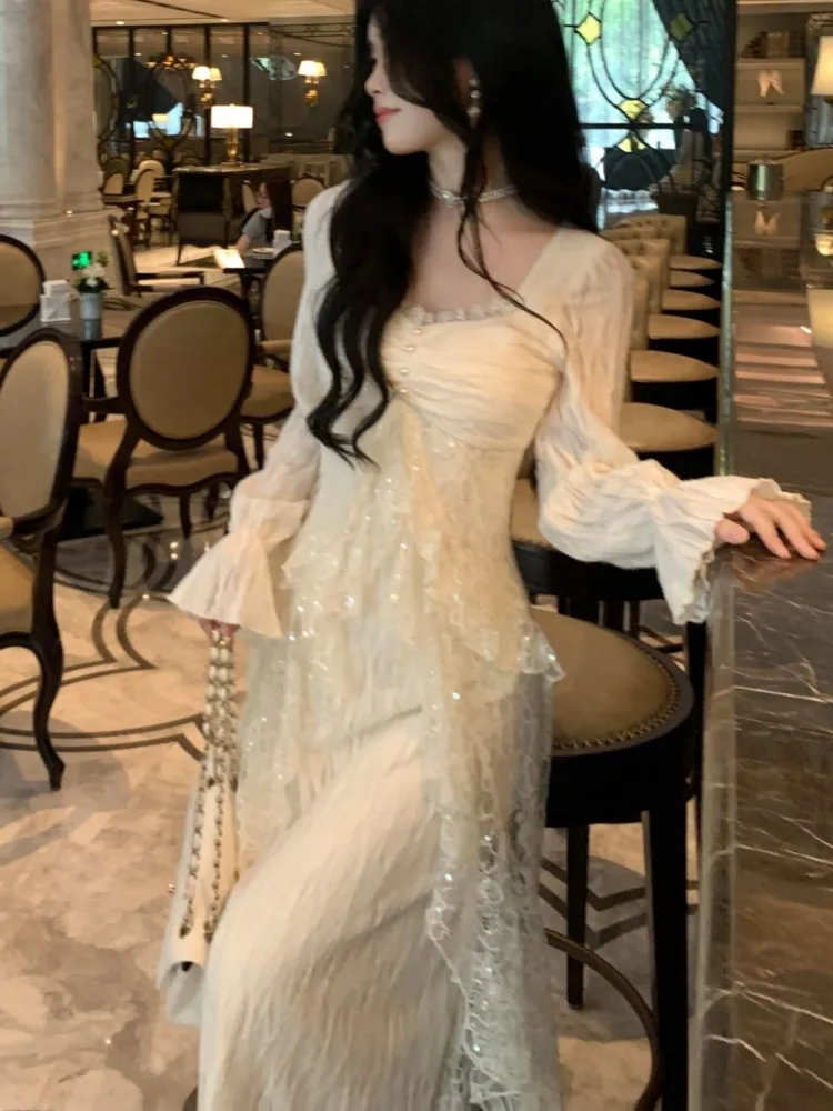 Женское однотонное платье феи с оборками