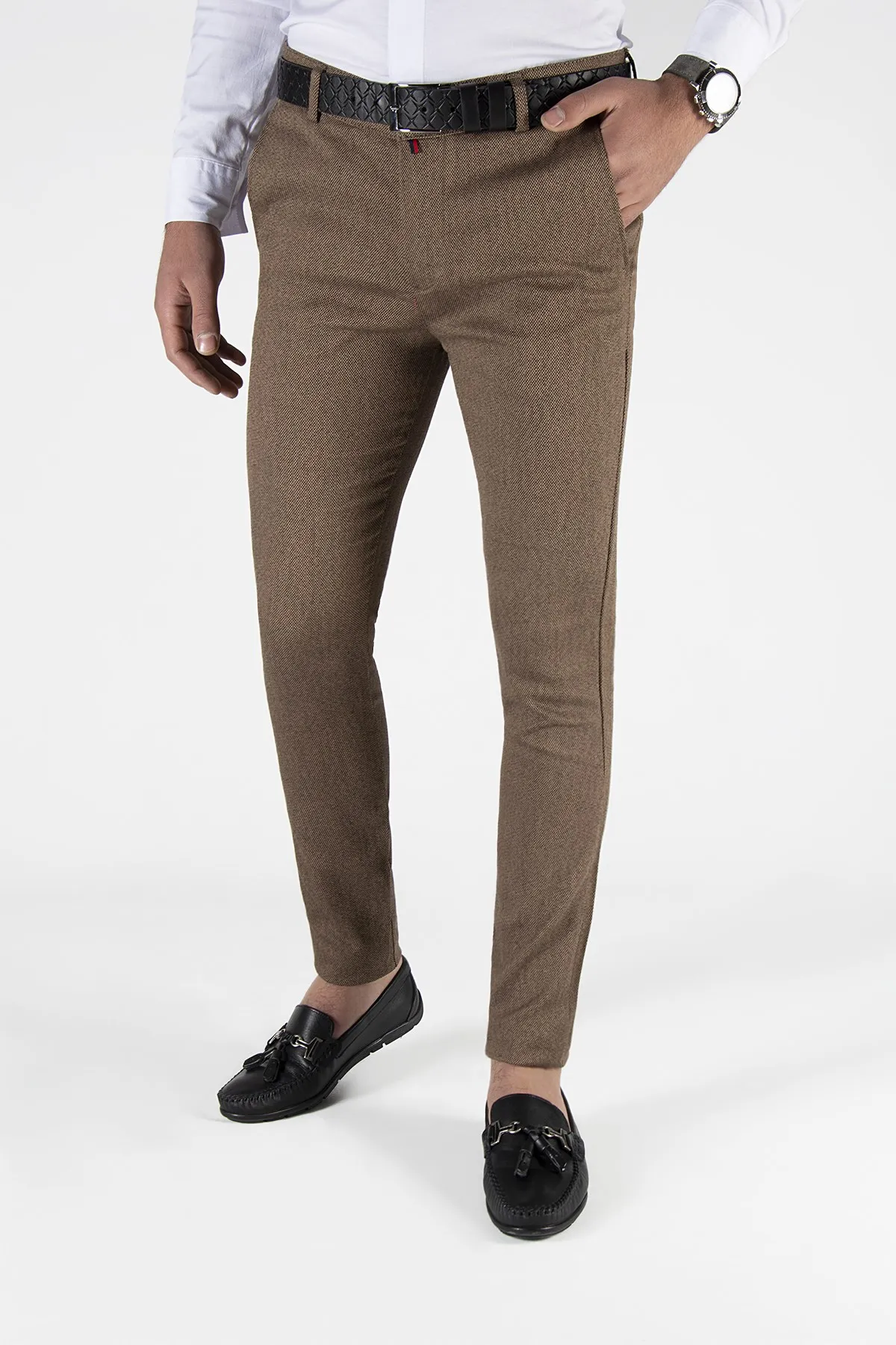 Mens Trousers, Slim Fit Men 'S Slim Fit Petekli Italian Cut Linen Pants 21K-2200420-6 Tan