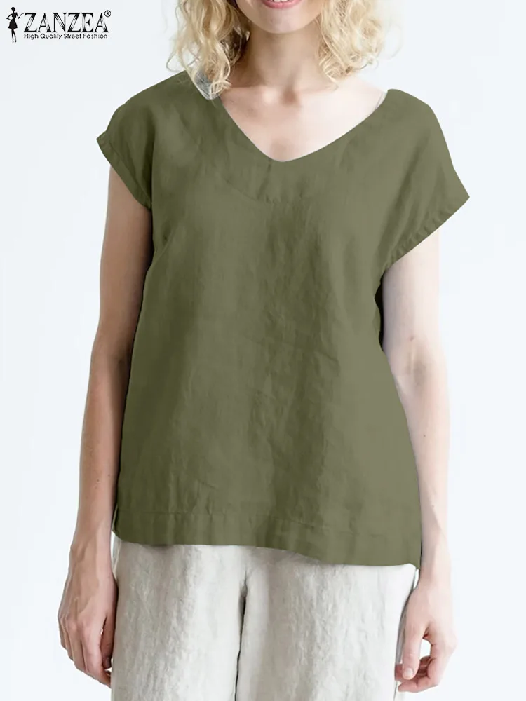 

Блузка женская с V-образным вырезом, Элегантная Модная однотонная туника с коротким рукавом, Повседневная Свободная рубашка для работы вече...