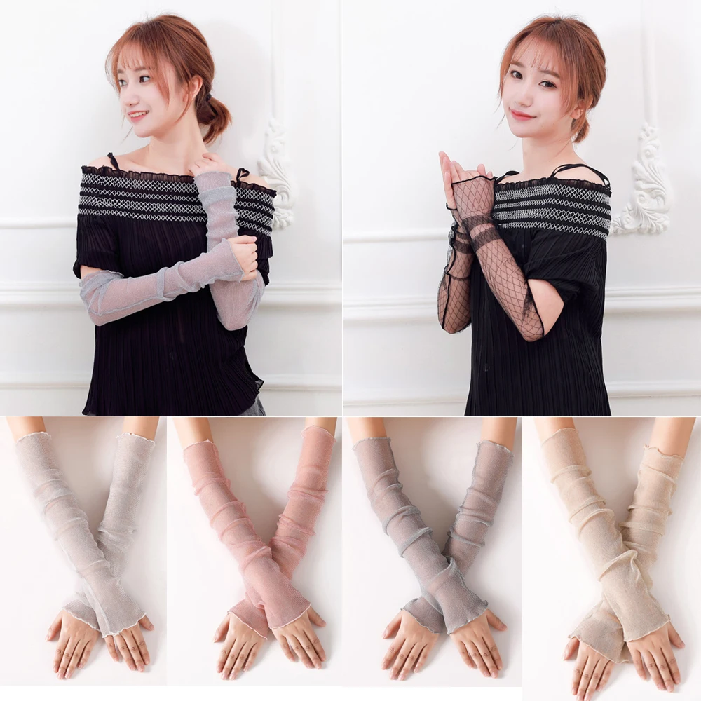 

Cycling Bike Thin Breathable UV Sunscreen Long-Sleeved Mesh Lace Gloves Driving Gloves Sun Protection Sleeves