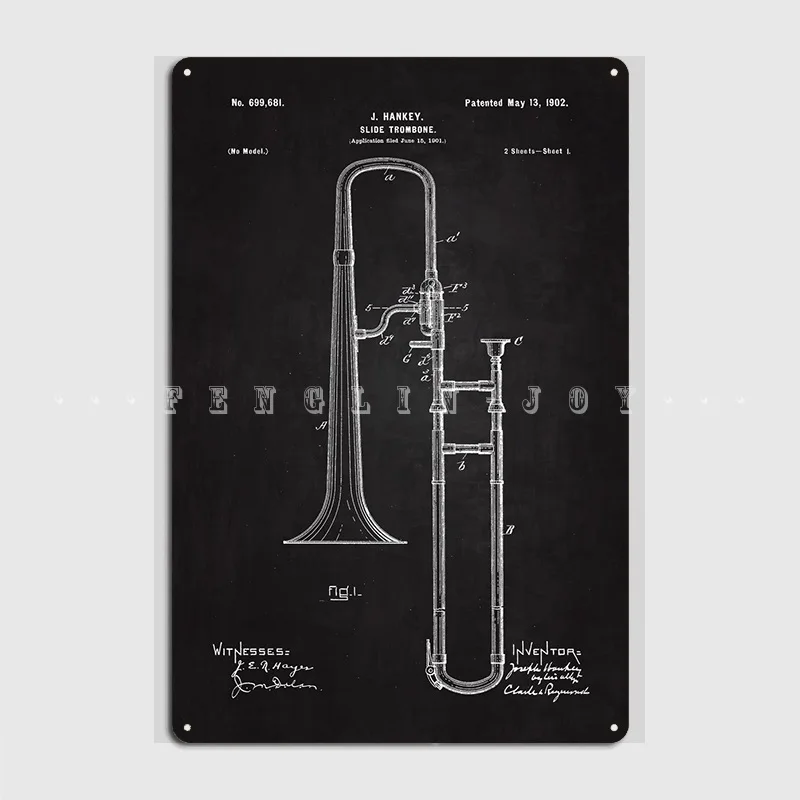 

1902 слайд тромбон патент металлический знак роспись домашний кинотеатр гараж на заказ жестяной знак постер