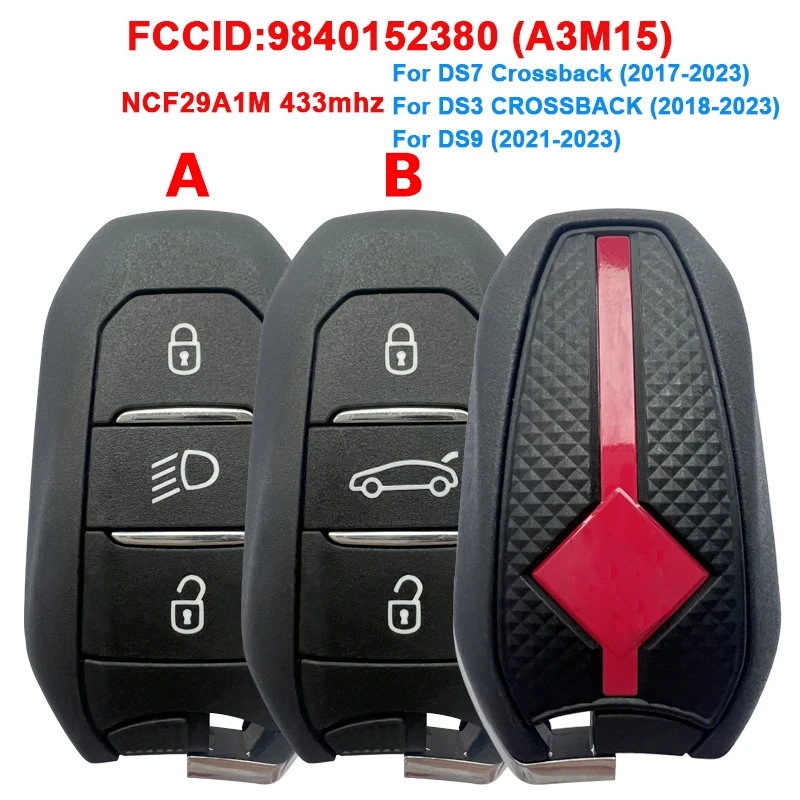 

CN 016050 OEM-ключ дистанционного управления для DS7 Crossback (2017-2023) NCF29A1M 433 МГц 9840152380 (A3M15) Оригинальный ключ для DS3 DS9