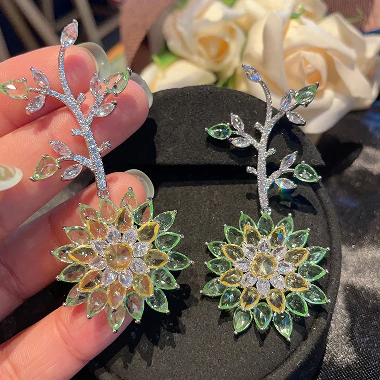 

2023 Women S925 Silver Needle 2023 New Sunflower Colorful Zircon Earrings