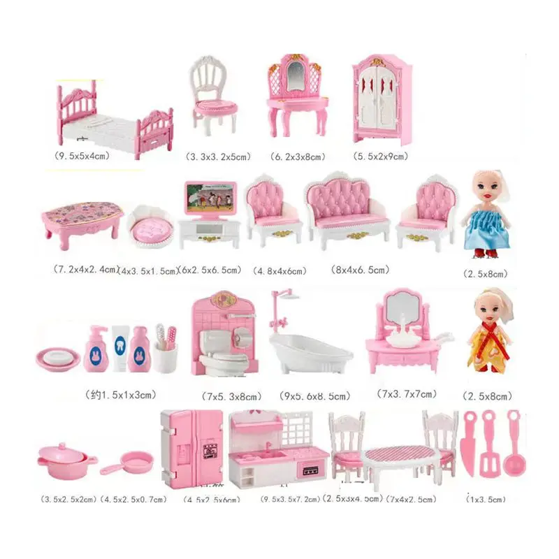 Kawaii 33 Items / Lot Kids Toys Miniature Dollhouse Accessories Living Bedroom Bathroom Kitchen Furniture For Barbie 5.5'' Baby