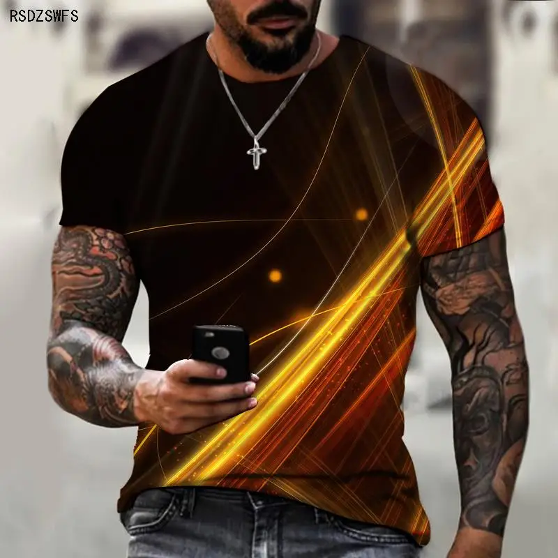 Three-dimensional Flame Colorful Aurora 3D Printing High-definition Short-sleeved Men's And Women's T-shirt Oversized Summer Top