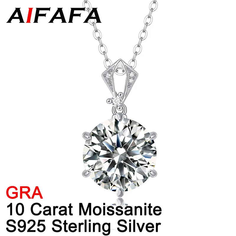 

AIFAFA 10 Carat Moissanite Pendant Necklace for Women Top Quality 100% 925 Sterling Silver Wedding Bridal Diamond Jewelry