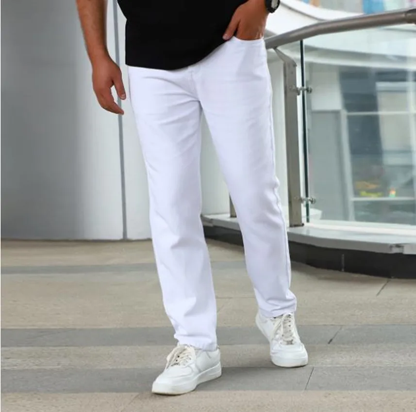 Vintage Straight Men Jeans Mid Waist Wash Solid Denim Pants Streetwear Casual Slim Fit Cowboy Trousers