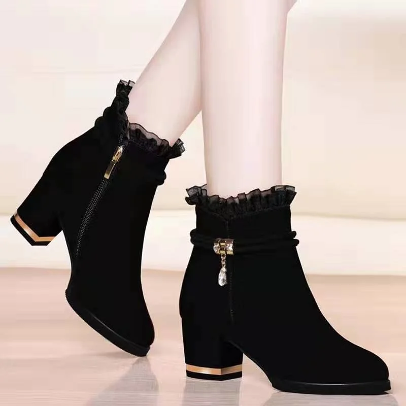 

Plus Size 35-43 Winter Casual Women Pumps Warm Ankle Boots Waterproof High Heels Snow 2020 Shoes Botas Patent Botas Muje758
