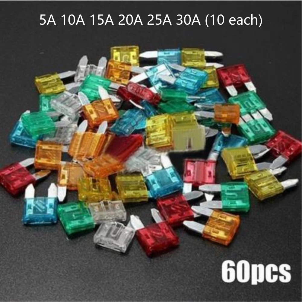 

60 Mixed Box Of Fuses Mini Blade Car Fuses Auto Marine Bike Van Set 5/10/15/20/25/30 A 32v DC For Carstrucks Boats Lawn Mowers