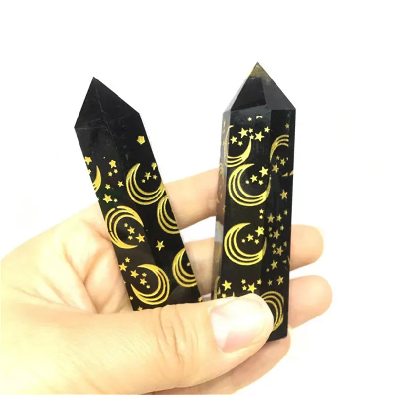 

Природные Резные Лунные звезды Обсидиановая палочка ТОЧКА Кристалл лечебные камни для продажи
