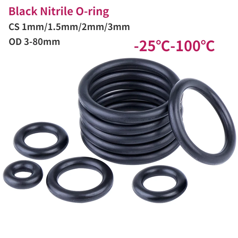 Фото Маслостойкие черные нитриловые уплотнительные кольца (O-Ring) CS1/1.5/2/3 мм, внешний диаметр 3-80 мм, резиновые уплотнители для гидравлического оборудования №5