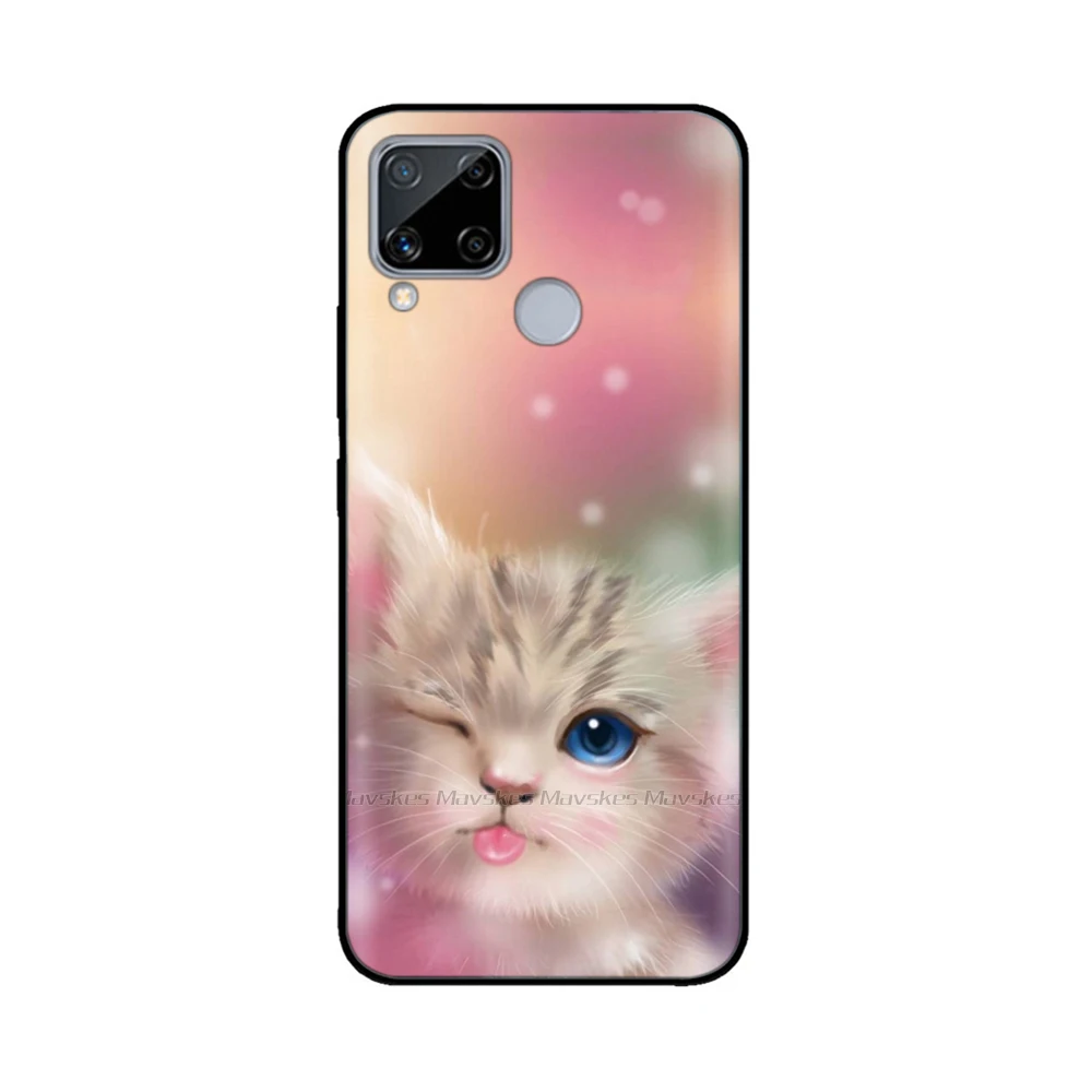 Силиконовые чехлы для Realme C15 черный бампер Oppo RMX2180 RealmeC15 C 15