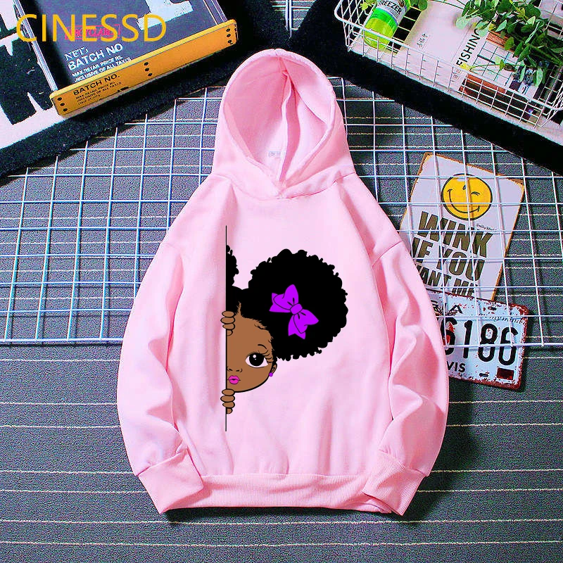 

Cute Puff Hair Afro American Peeking Little Black Girl Print Kids Hoodies Winter Thick Baby Toddler Teen Children's Sweatshirts
