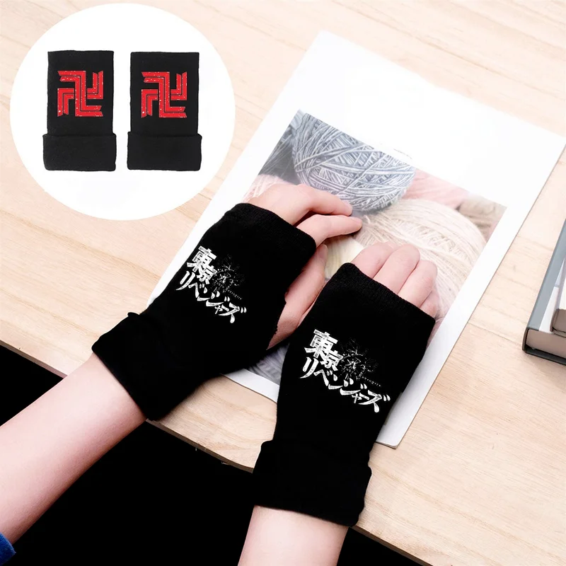 

Tokyo Revengers Gloves Women Cartoon Ladies Glove Black Warm Unisex Lovers Casual Cotton Girls Half Finger Warm Autumn Winter