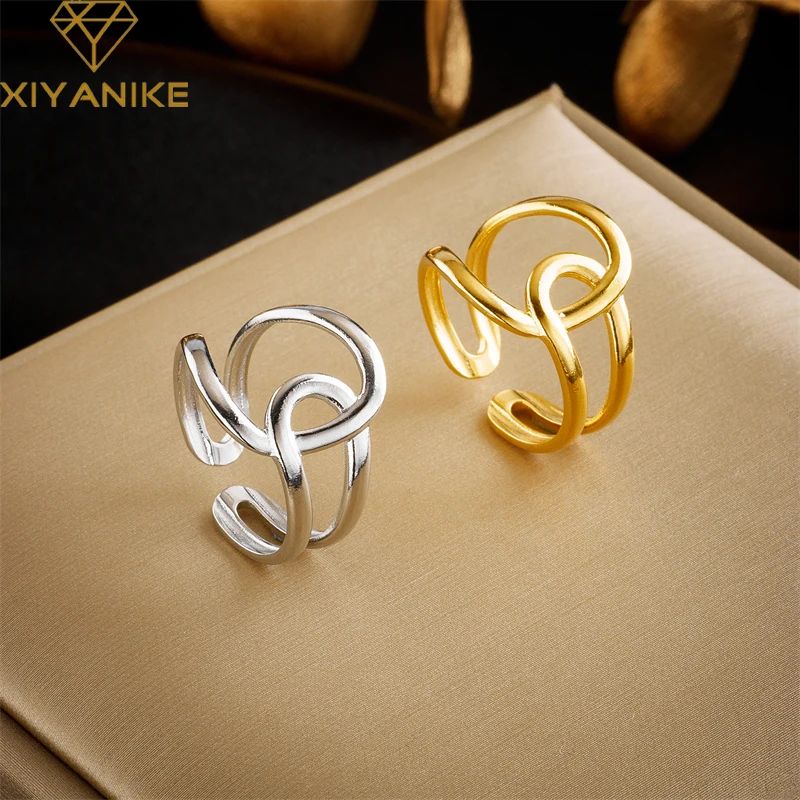 

XIYANIKE 316L Stainless Steel Ring Double Line Hollow Cross for Woman Opening Simple Party Girl Jewelry Gifts Accessories Bague