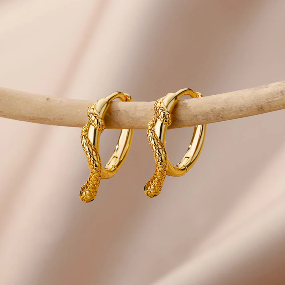 

Zircon Snake Earrings For Women Gold Color Stainless Steel Round Hoop Earring Female Fashion Wedding Ear Jewelry Brincos Gift
