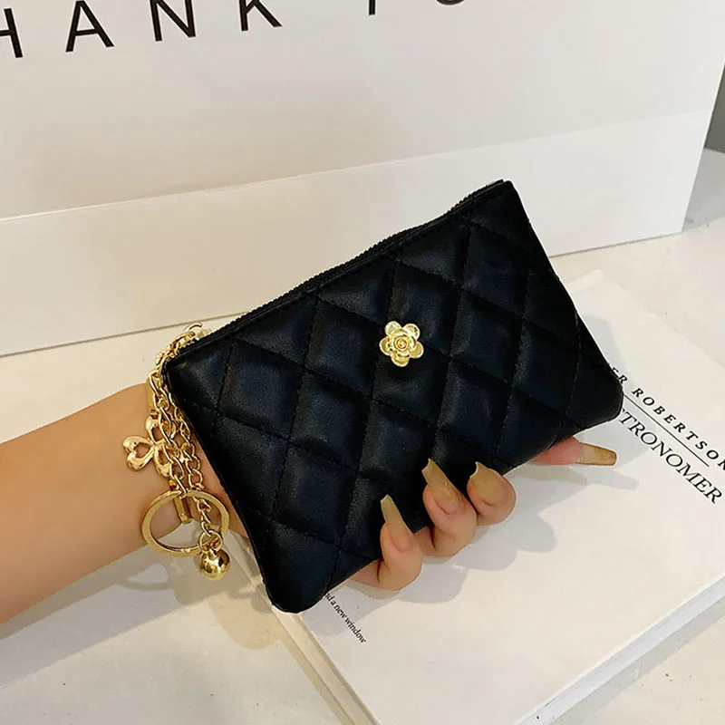 

Women PU Leather Zip Coin Wallet Key Chain Fashion Small Purse Money Designer Diamond Pattern Short Change Pouch Coin Purse