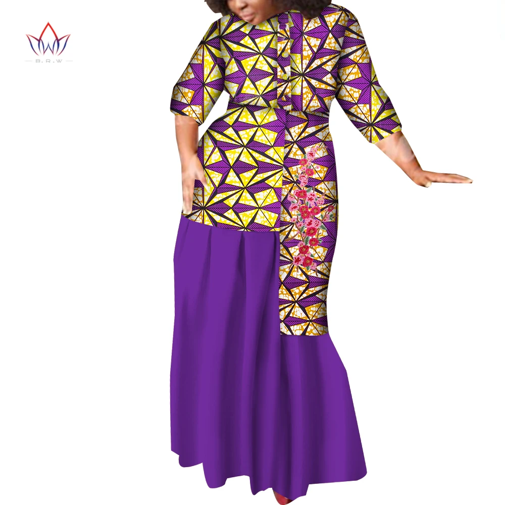 

Африканские платья для женщин, традиционное длинное облегающее платье с аппликацией, модные женские элегантные наряды, одежда с вощеным принтом WY7222