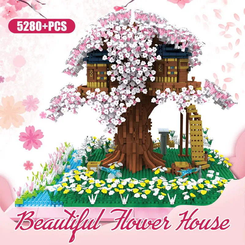 

5280PCS City Mini Sakura Tree House Friends MOC Model Building Blocks Architecture Street View Bricks DIY Toys for Kids Gift