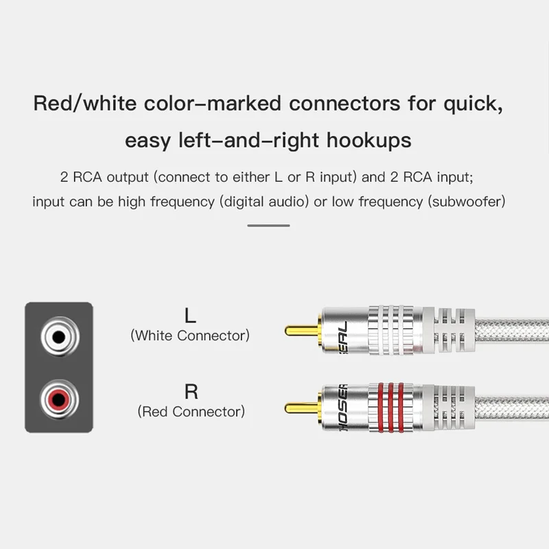 Фото Кабель CHOSEAL 2RCA-2RCA, стереокабель RCA (штекер-штекер) для домашнего кинотеатра, HDTV, усилителя, CD-проигрывателя, звуковой системы №5