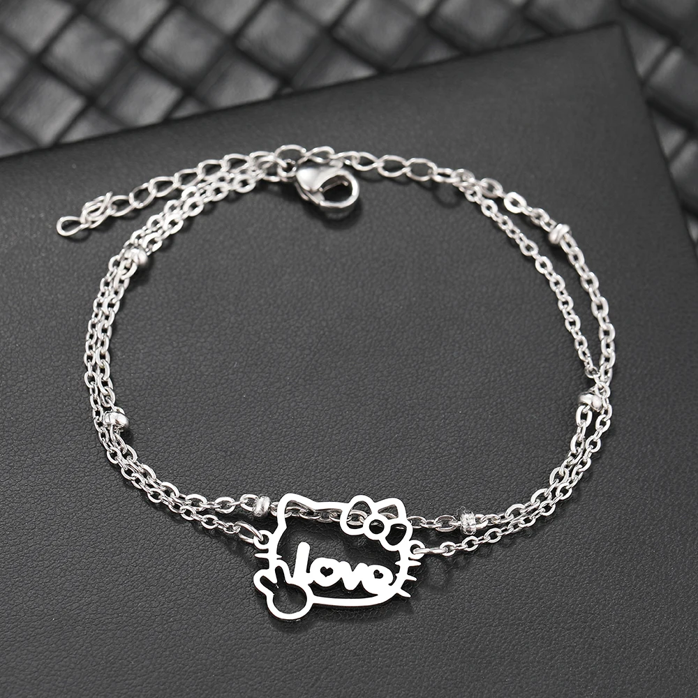 Браслеты из нержавеющей стали аниме полый котенок голова Подвеска цепочка шармы