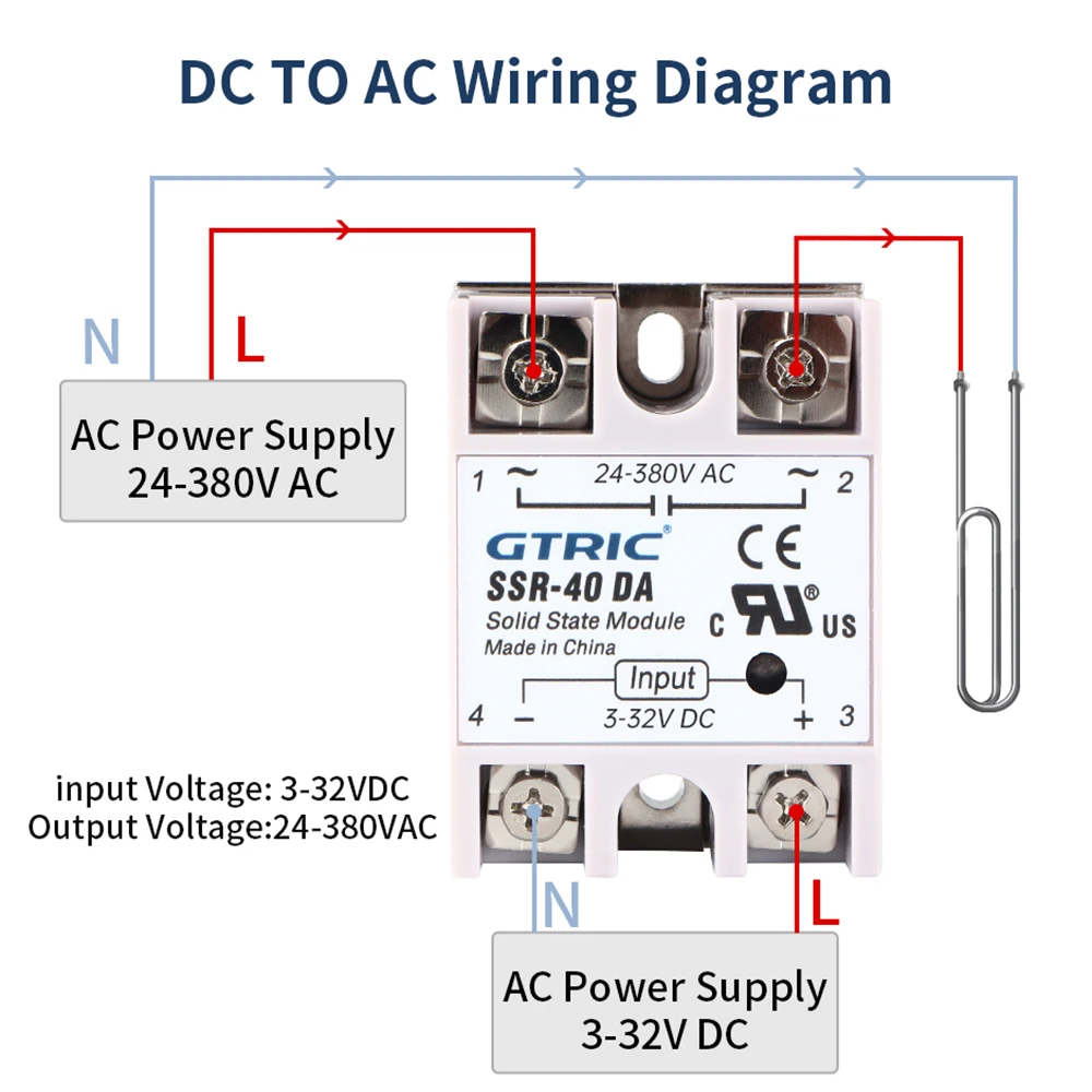 Фото Твердотельное реле GTRIC SSR-25DA SSR-40DA SSR-80DA, вход DC-AC/AC-AC 3-32В DC, выход 24-480В AC, однофазный релейный модуль №5
