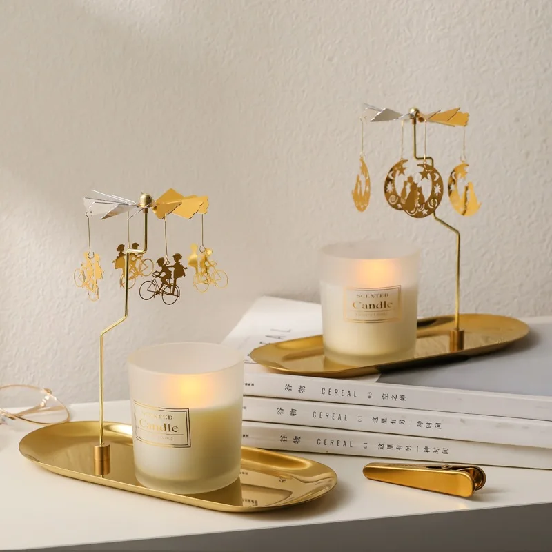 

Tray Rotating Candle Holder Aromatherapy Candle Romantic Revolving Lamp Windmill Spinning Tea Light Candlesticks Wedding Gift