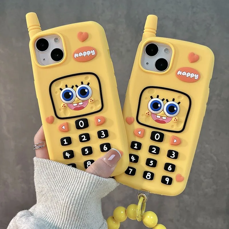 

Cute CartoonS SpongeBobS With Chain Phone Cases For iPhone 14 13 12 11 Pro Max XR X XS MAX Plus Shockproof Cover
