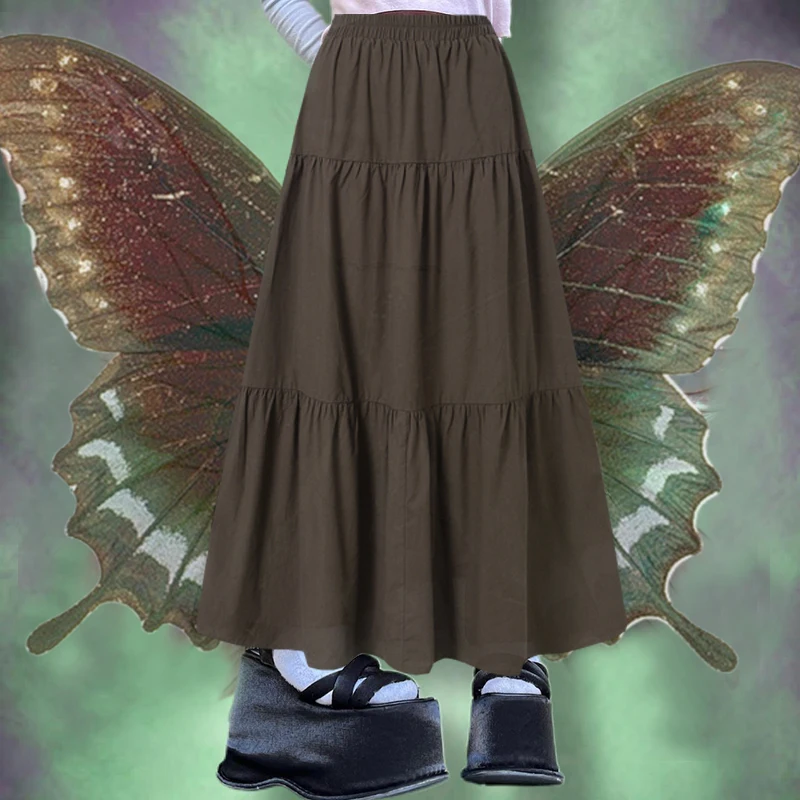

Aesthetic Fairycore Vintage Pleated Skirt Korean Fashion Harajuku Grunge High Waist Long Skirt Retro Ramie Cotton Clothes