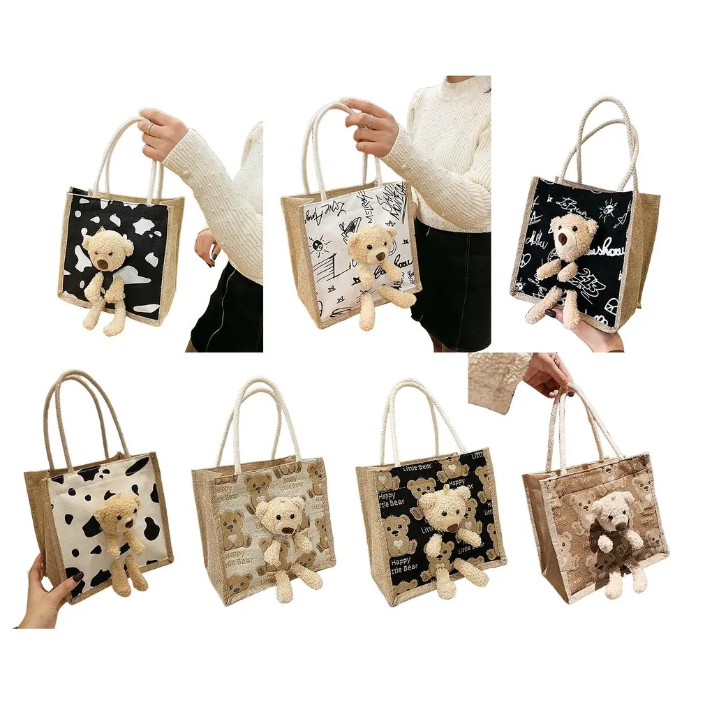 

Women Canvas Bag Shoulder Bag Simple Canvas Handbag Tote Large Capacity Embroidery Shopping Bag Cute Book Bags For Girls