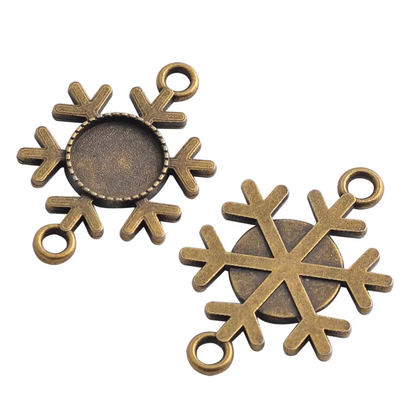10 шт. 12 мм Внутренний размер античное серебряное покрытие и черная Снежинка