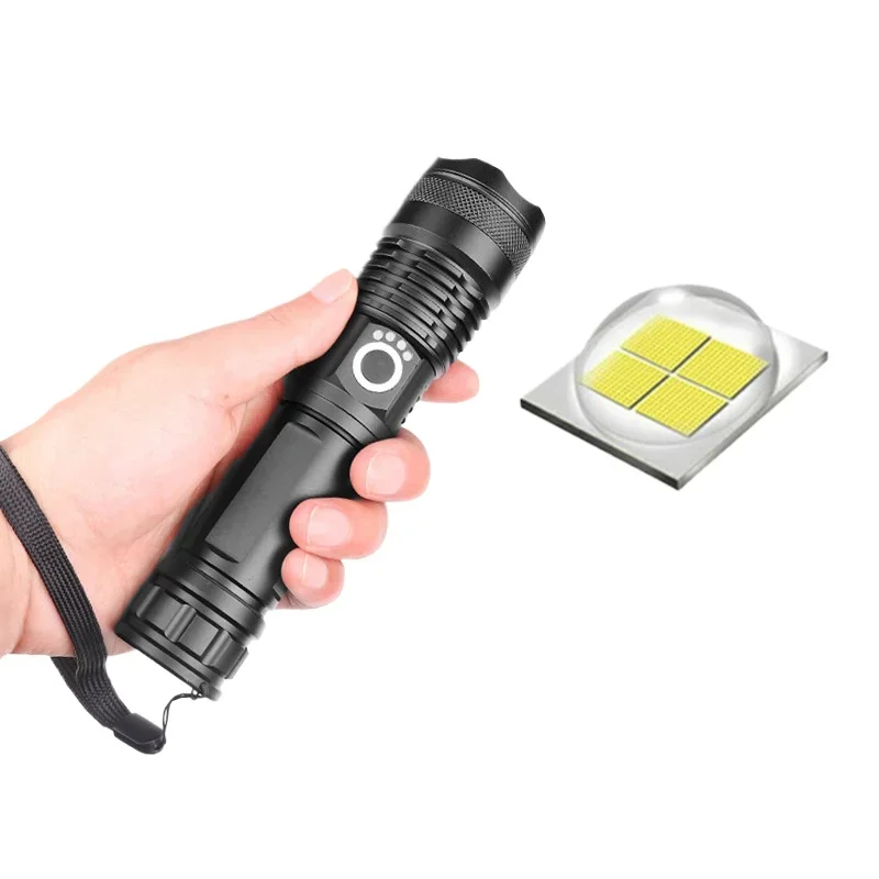 Новый телескопический фонарик из алюминиевого сплава XHP50 дисплей мощности