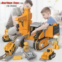 hot selling new disassembly 4 in 1 deformation engineering vehicle with trolley sliding track boy crane excavator toy