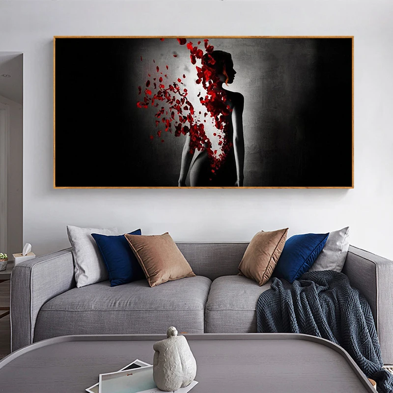 

Абстрактная Обнаженная женщина с цветами розы холст фотообои Современная живопись настенные картины гостиная домашний декор