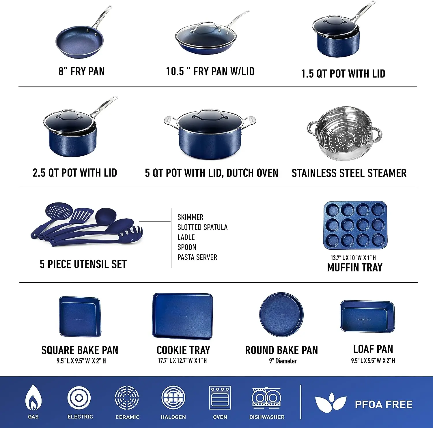 

Piece Cookware Set Nonstick Pots and Pans Set Bakeware Set with Ultra Nonstick Durable Mineral & Diamond Coating 100% PFOA P
