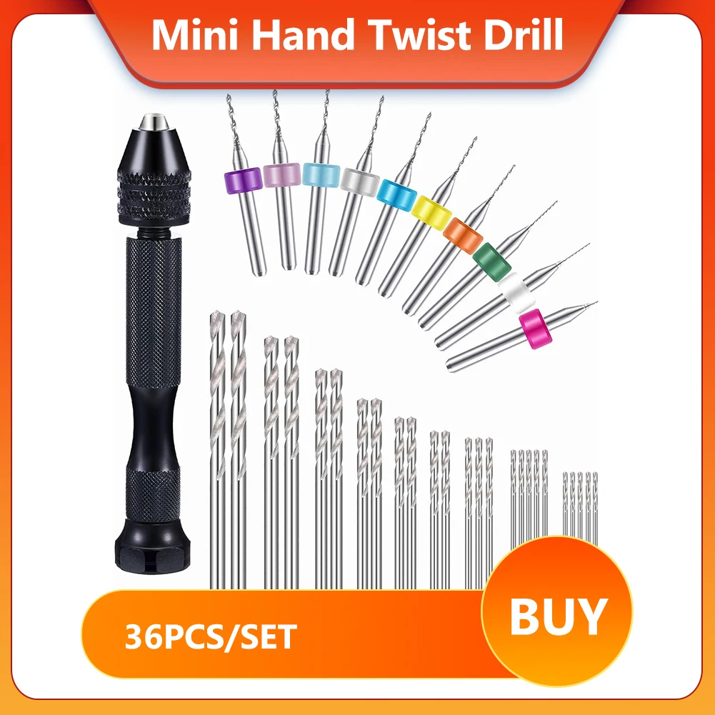 

36PCS 0.3-1.2mm Mini HSS Drill Bit Set Twist Drill Bit Set Hand Pin Vise PCB Mini Drill For Jewelry Woodworking Drilling Tool