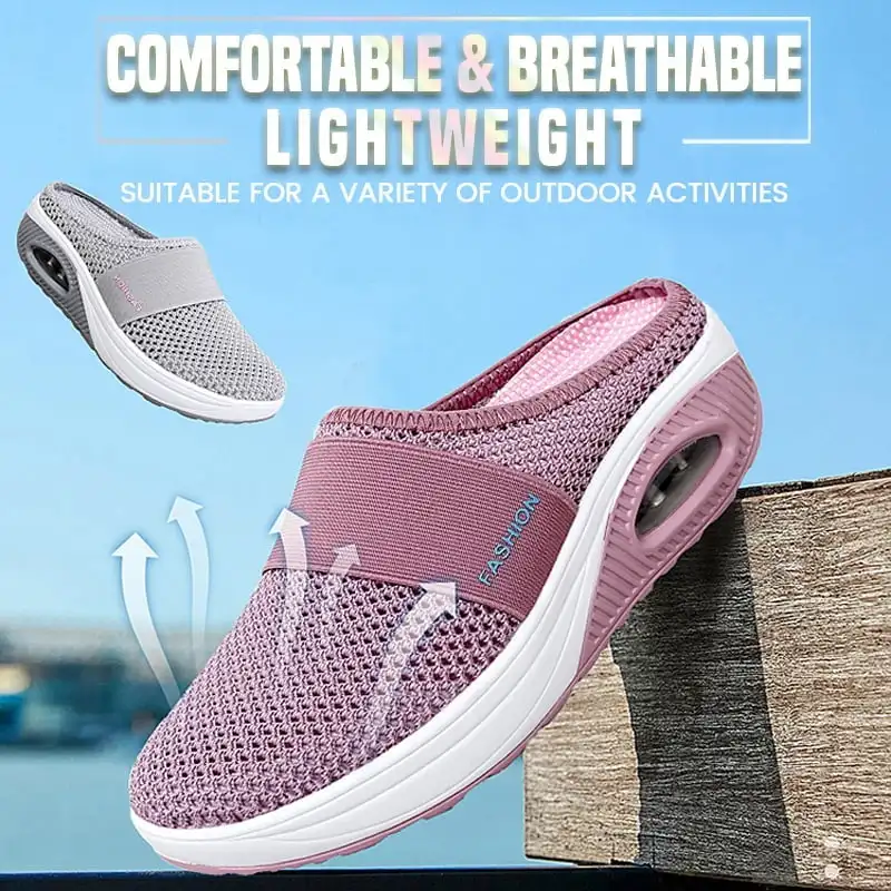 Air Cushion Walking Orthopedic Diabetic Loafers outdoor Casual Flip Flops Wedge Slippers Women Flats Mesh Shoes Female Slides