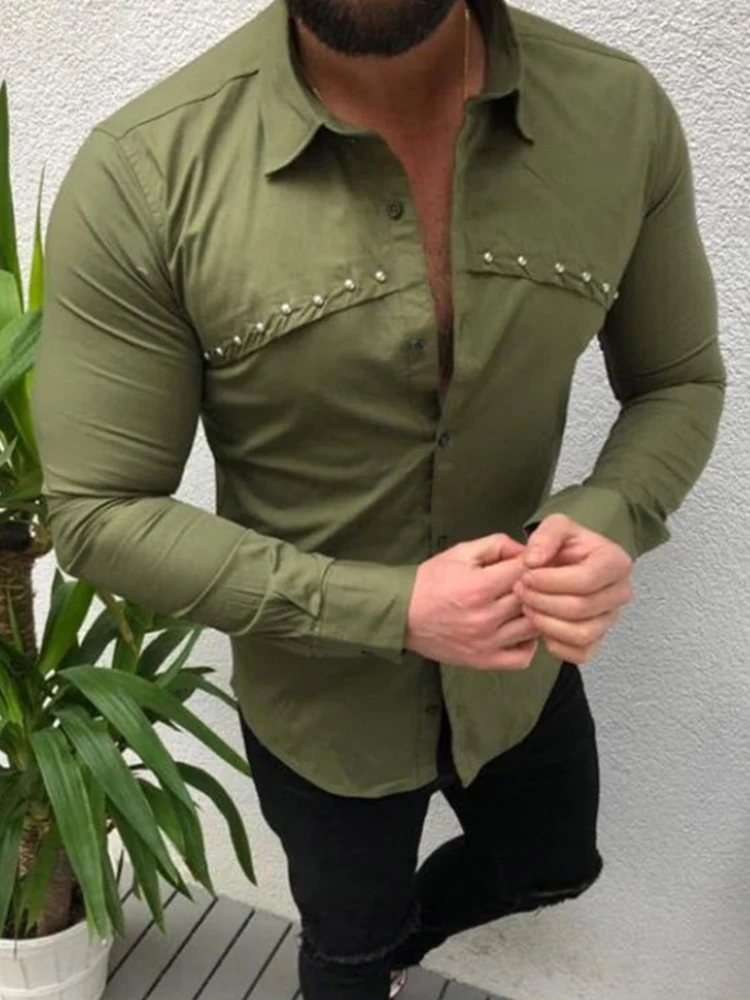 

Модная однотонная мужская рубашка с длинным рукавом, повседневный мужской пуловер на пуговицах с отложным воротником, топы, Новинка лета 2022...