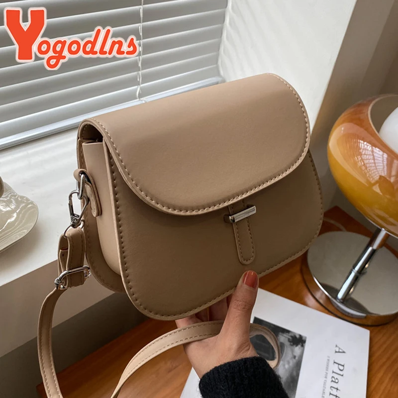 

Yogodlns Retro Saddle Shoulder Bag Fashion PU Leather Crossbody Bag Fashion Flap Mesenger Bag Casual Lady Handbag Purse Bolsa