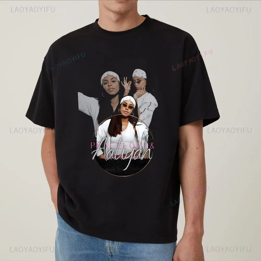Фото Футболка с принтом Aaliyah — рубашка Uniqlo с короткими рукавами, подходящая для мужчин и женщин — футболка большого размера №4