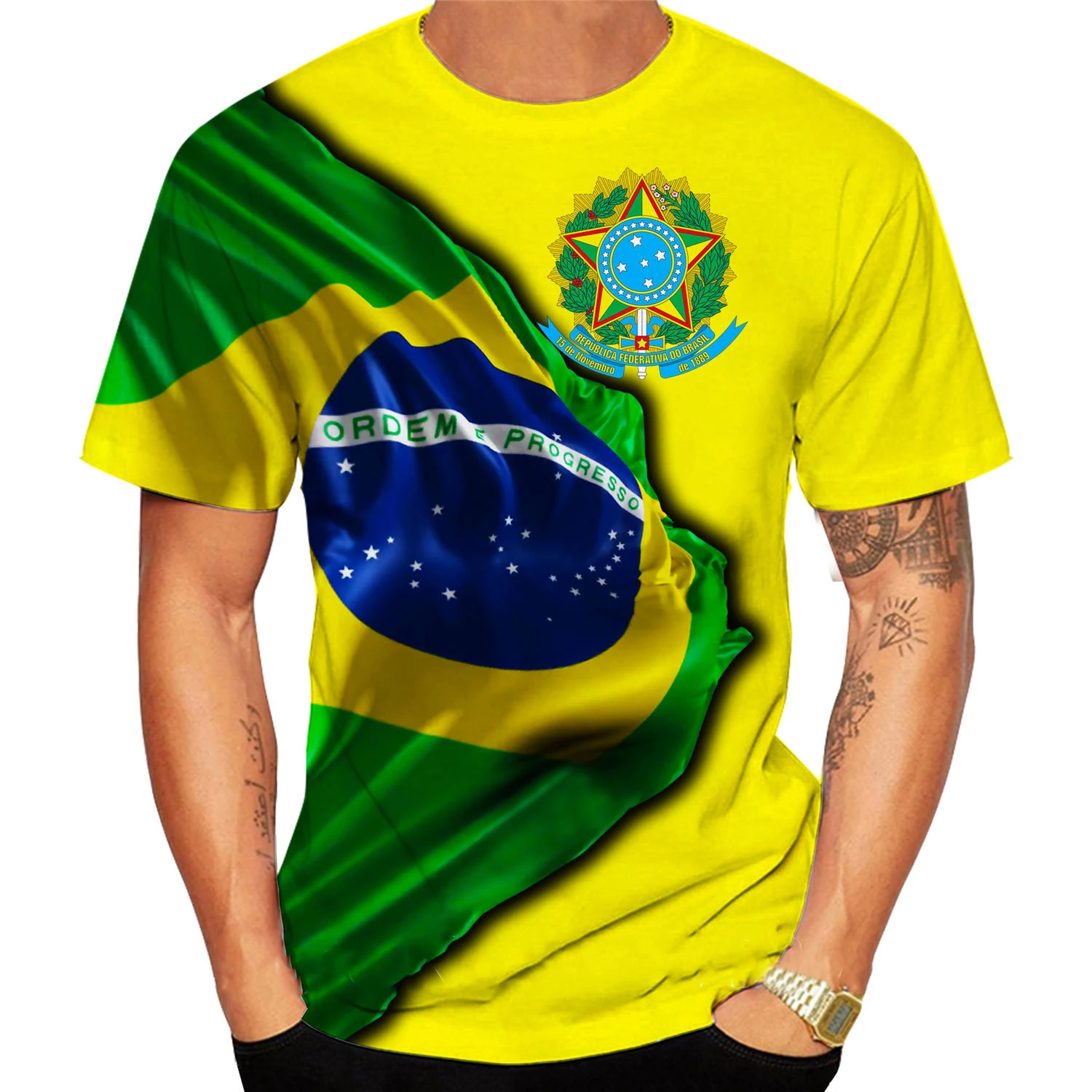 

Футболка Centenary of Brazil Мужская, пуловер с круглым вырезом и коротким рукавом, модная крутая летняя одежда с бразильским флагом, мужские топы больших размеров