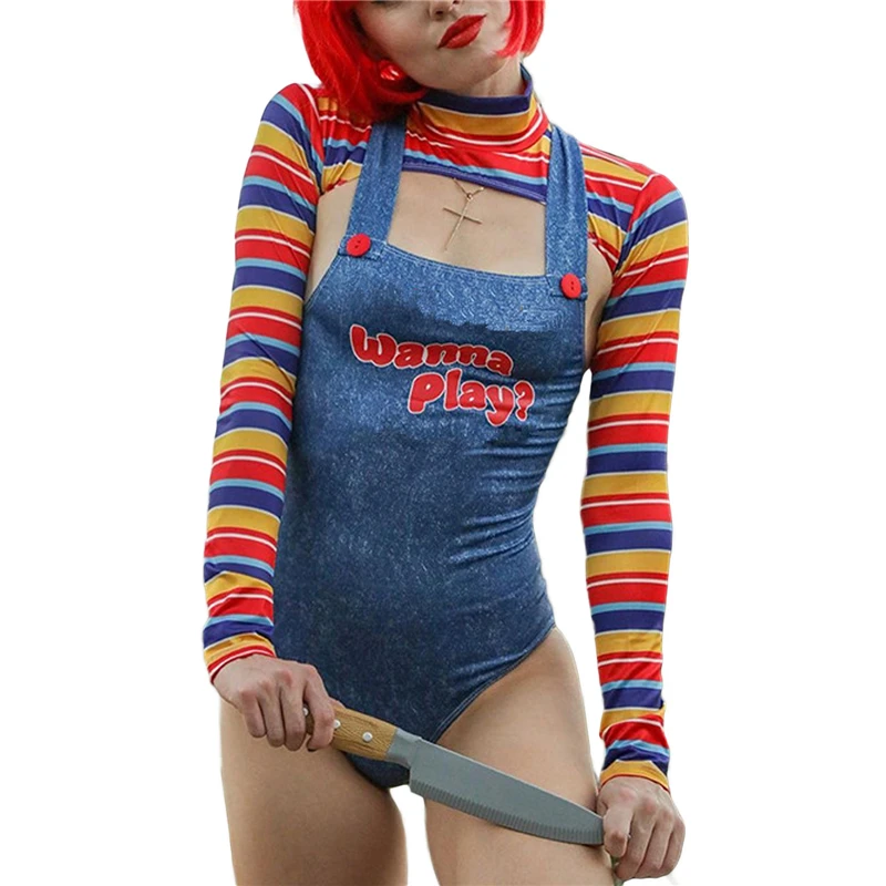 

Halloween Costumes for Women Scary Nightmare Killer Doll Wanna Play Movie Character Bodysuit Chucky Doll Costume Set