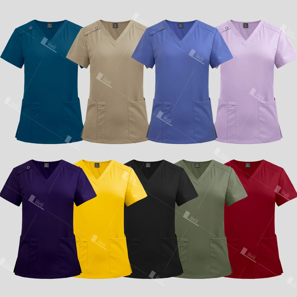 Униформа медицинская многоцветная с коротким рукавом и V-образным вырезом