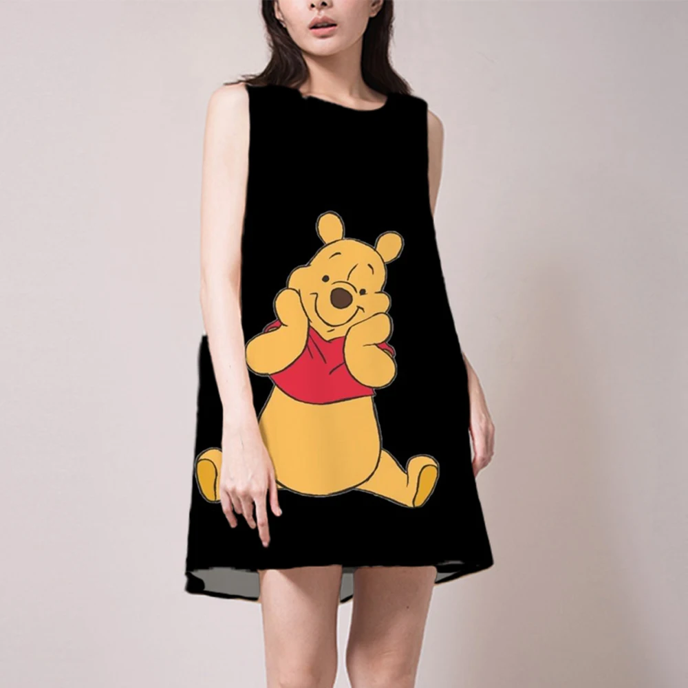 

Disney Brand Winnie the Pooh Dress Women Office Harajuku 3d Print Cartoon Party Vintage Vestido Sexy Womens Clothing Summer