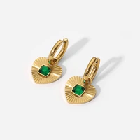 2022 waterproof stainless steel square green zirconia heart pendant earrings non tarnish hoop earrings for women jewelry gift