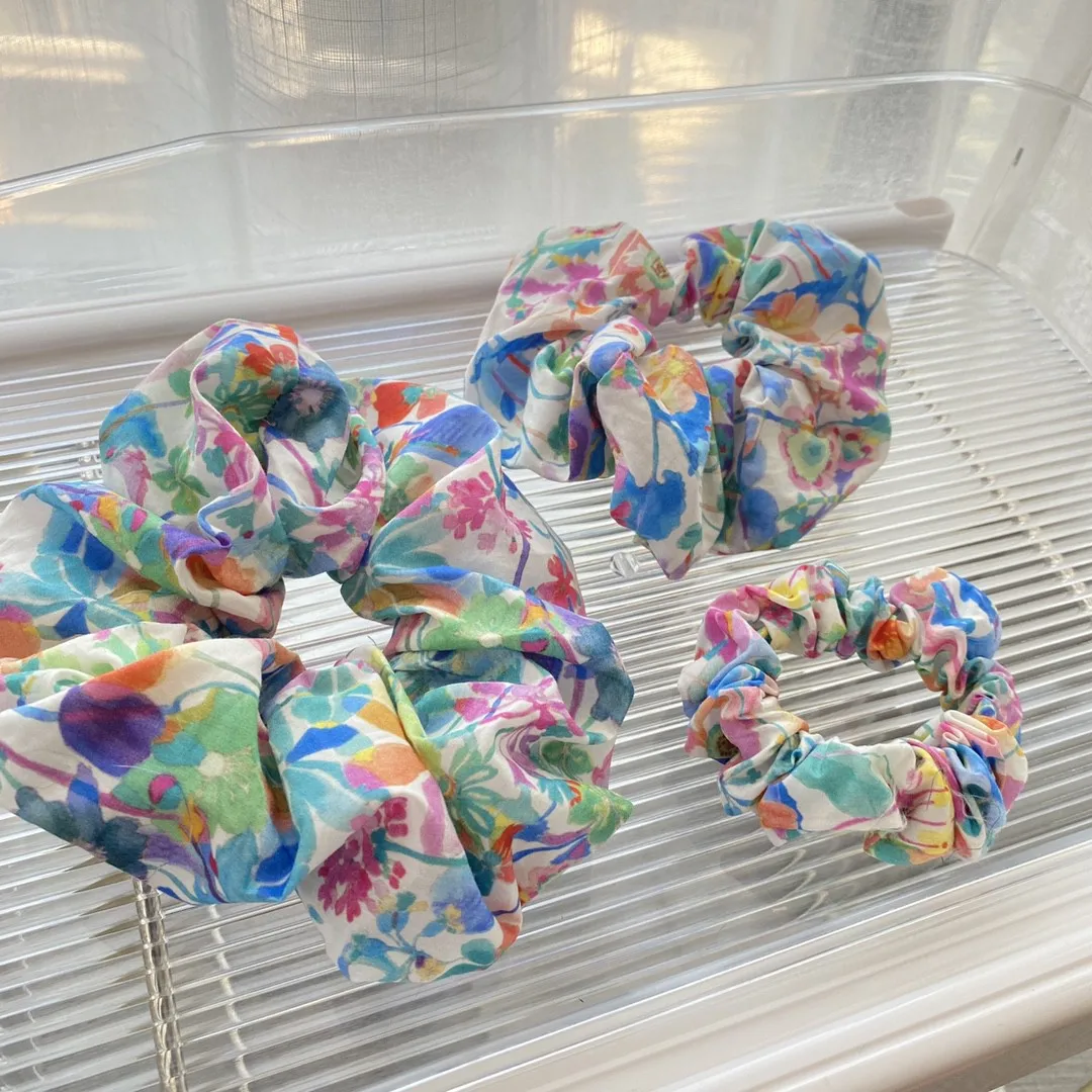 Ful Print Hair Ties Sky Blue Summer Fragmented Flower Scrunchies French Hair Ties Accessories