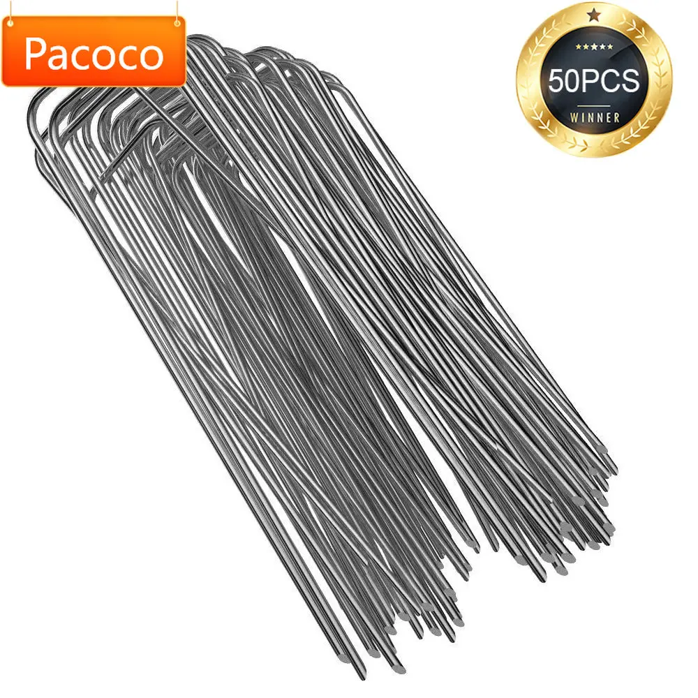 

6 Inch Galvanized Landscape Staples 50 Pack Garden Stakes Sod Pins Anti-Rust Fence Stakes for Weed Barrier Fabric Ground Cover