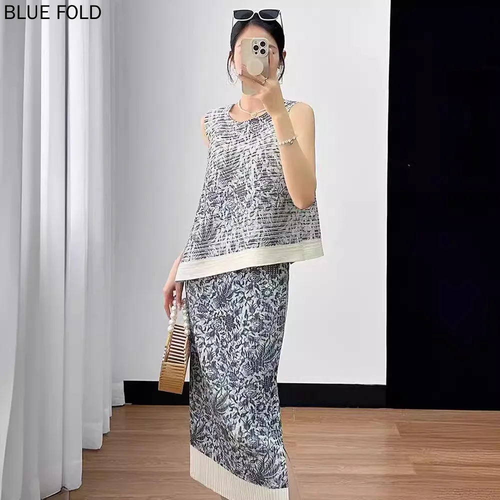 MIYAKE-сине-белый фарфоровый костюм в китайском стиле для женщин модный и