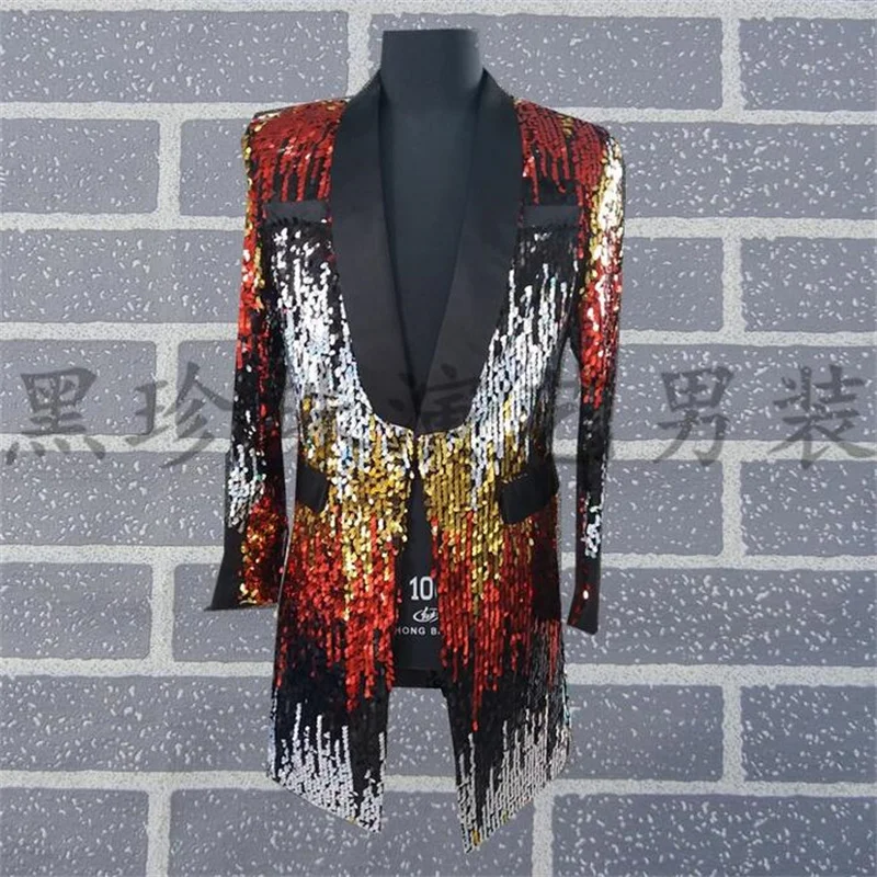 

men suits designs masculino homme terno stage costumes for singers men multicolour sequin blazer dance clothes jacket star style