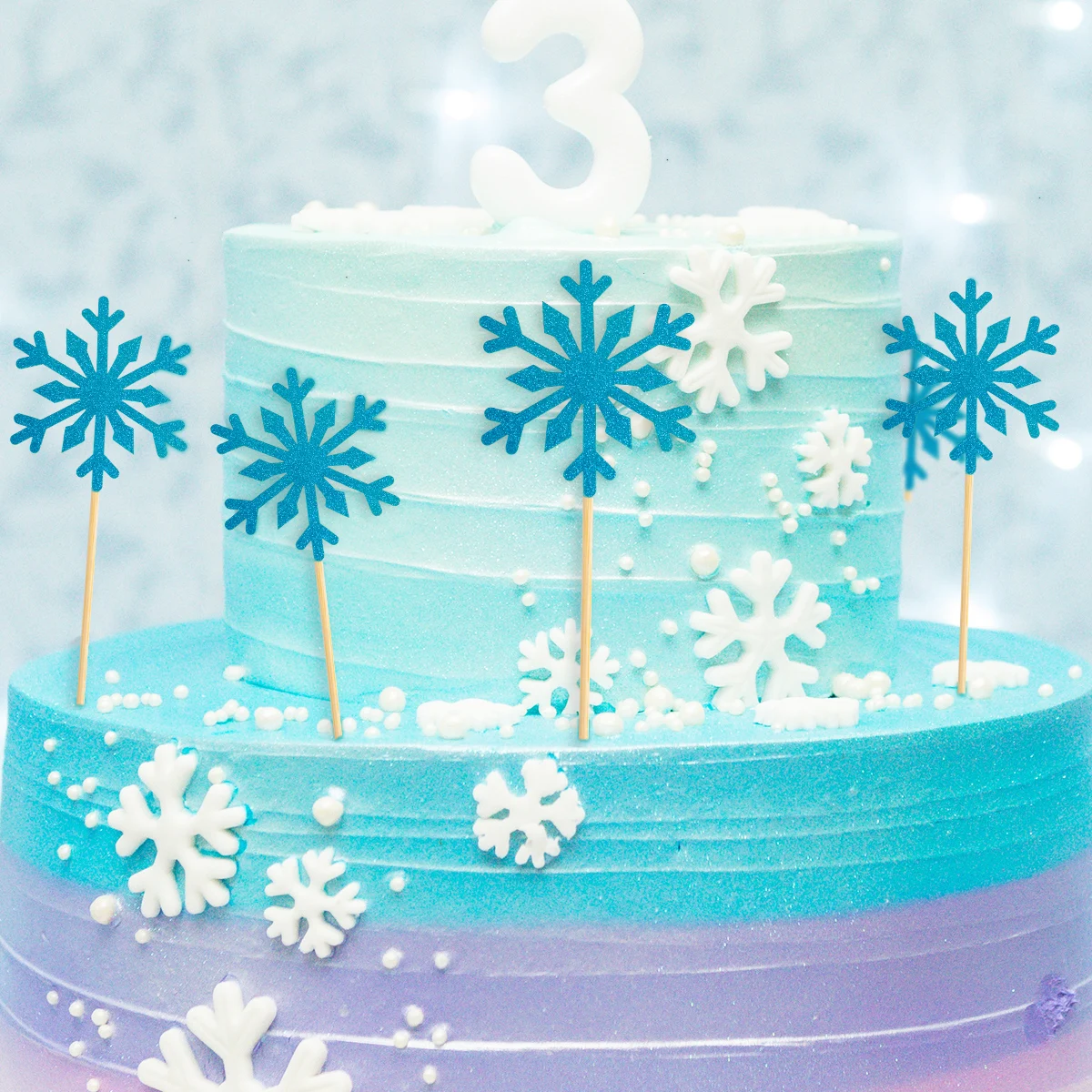 

12Pcs Glitter Snowflake Cupcake Toppers Girl Christmas Birthday Cake Toppers Wedding Baby Shower Party Decorations Xmas Supplies